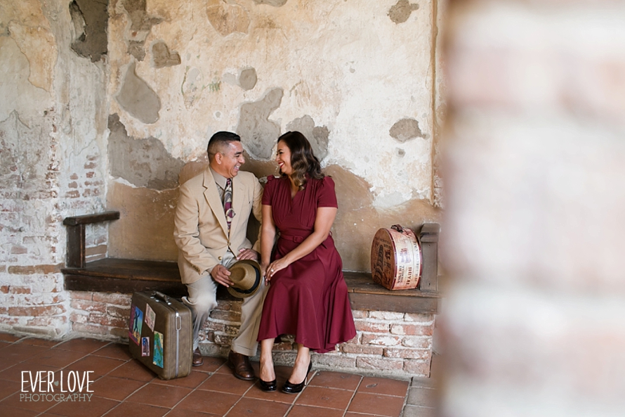 wedgewood-vintage-engagement-session-with-suitcases-mission-san-juan-capistrano-006